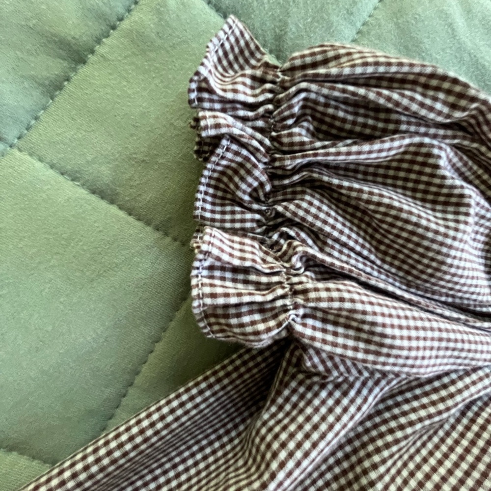 Silly Goose Smocked Cowgirls Brown White Gingham Plaid Dress Size 12 Months - Picture 7 of 16